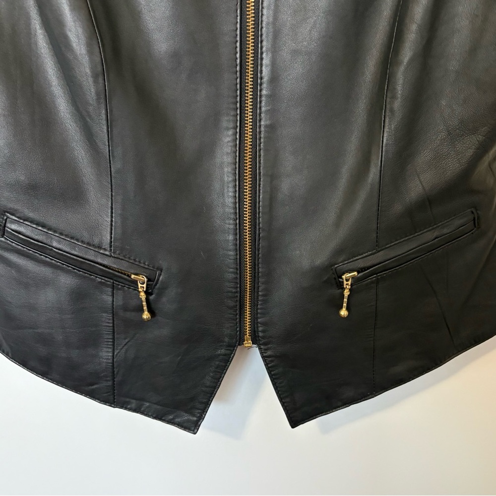 Vintage Y2K Zip Up Black Leather Vest size Medium - Picture 3 of 9